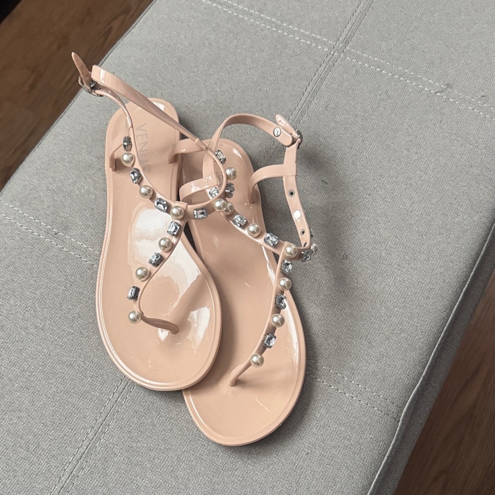 NEW VENUS Blush Jellies Sandals with Pearl and Jewel Accents Sz10